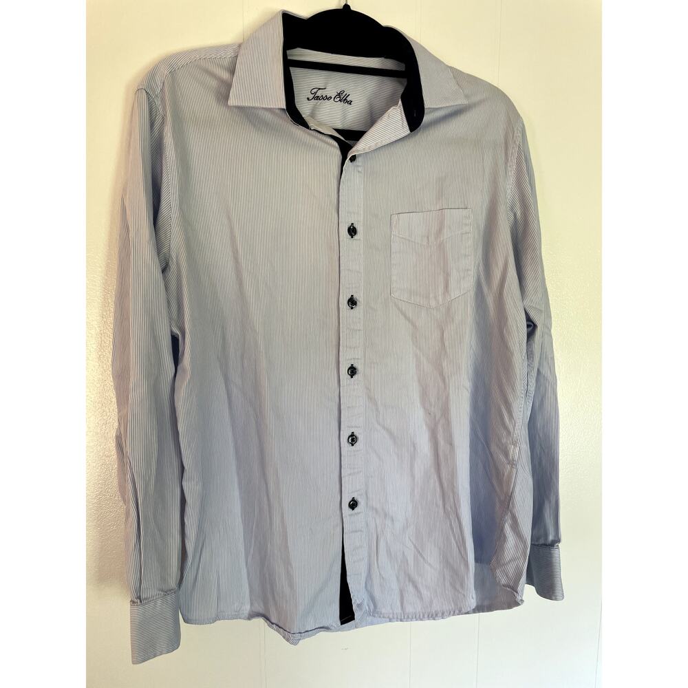 Tasso Elba‎ Men's Long-Sleeve Button Up Blue Strip Shirt Size 14 / 14-12